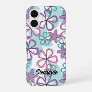 Coque iPhone 16 Remix Floral - Fleurs Rétro aux Contours Ludiques