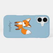 Coque iPhone 16 Renard mignon sur fond bleu (Verso Horizontal)