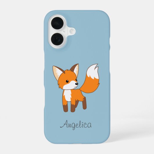 Coque iPhone 16 Renard mignon sur fond bleu (Verso)