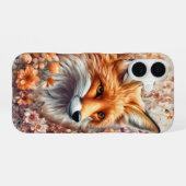 Coque iPhone 16 Renard roux dans une couverture de fleurs (Verso Horizontal)