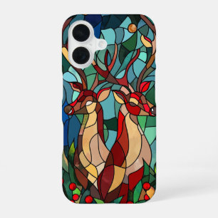Coque iPhone 16 Renne élégant en verre coloré Fête de fin d'année