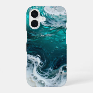Coque iPhone 16 Résine Tourbillonnante Océanique Turquoise