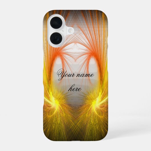Coque iPhone 16 Résumé éclair, orange et noir (Verso)