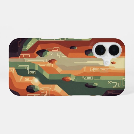 Coque iPhone 16 Retro Fantasy Canyon Pixel Art (Verso Horizontal)