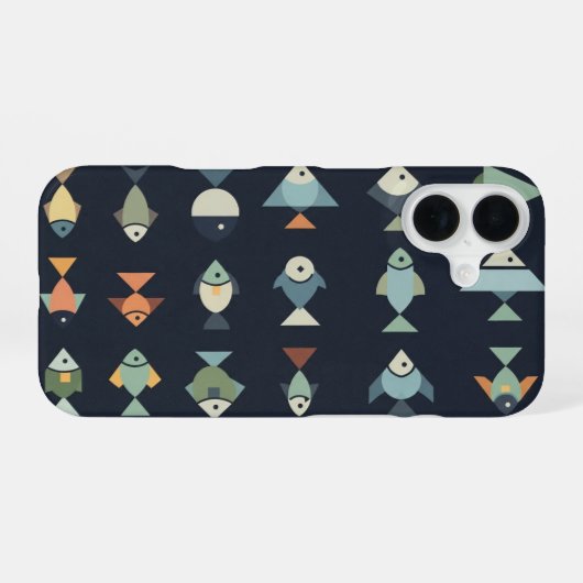 Coque iPhone 16 Retro Geometric Fish (Verso Horizontal)
