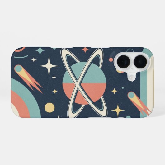 Coque iPhone 16 Retro Minimalist Planet with Rings (Verso Horizontal)