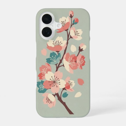 Coque iPhone 16 Retro Minimalist Sakura Flowers (Verso)
