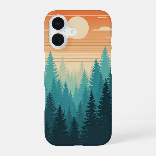 Coque iPhone 16 Retro Misty Pines (Verso)