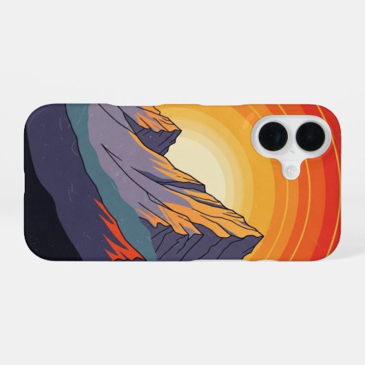 Coque iPhone 16 Retro Mountain Sunset (Verso Horizontal)