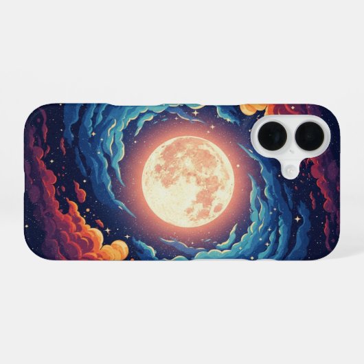 Coque iPhone 16 Retro Nebula Moon (Verso Horizontal)