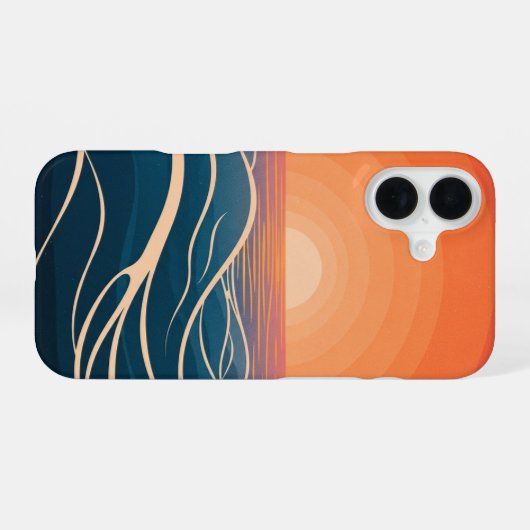 Coque iPhone 16 Retro Ocean Sunset Waves (Verso Horizontal)