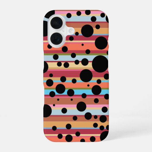 Coque iPhone 16 rétro rayé et pointillé (Verso)