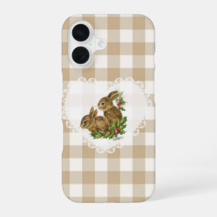 Coque iPhone 16 Retro Vintage Coquette Bébé Animaux Lapin Gingham