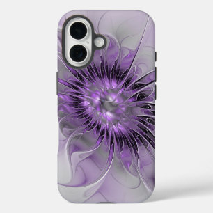 Coque iPhone 16 Rêve de fleur de lavande Art fractal abstrait mode