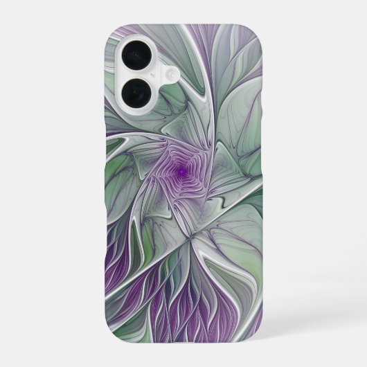 Coque iPhone 16 Rêve de fleurs, Abstrait violet vert Fractal Art (Verso)