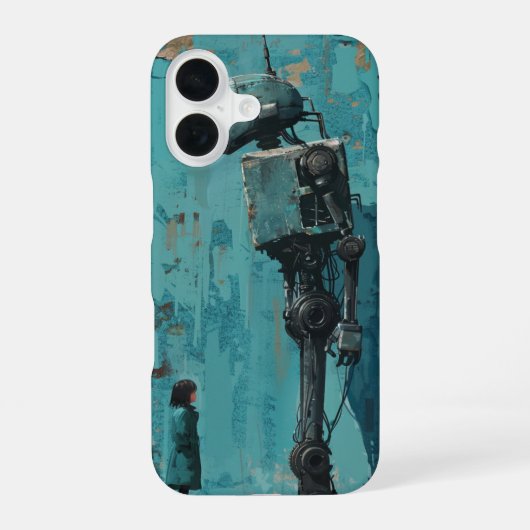 Coque iPhone 16 Robot Rétro avec Fille (Verso)