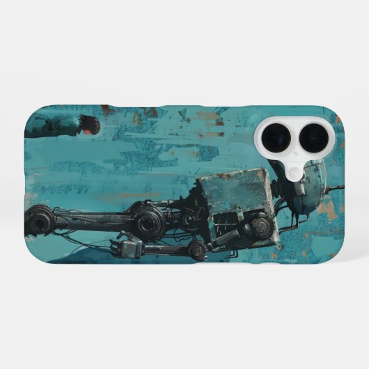Coque iPhone 16 Robot rétro avec fille (Verso Horizontal)