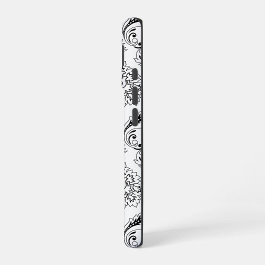 Coque iPhone 16 Rococo Damask Line Pattern Black on White (Côté gauche)