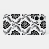 Coque iPhone 16 Rococo Damask Pattern Grey Black White (Verso Horizontal)