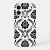 Coque iPhone 16 Rococo Damask Pattern Grey Black White (Verso)