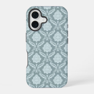 Coque iPhone 16 Rococo Damassé Rpt Motif Œuf de Canard Bleu+Turquo