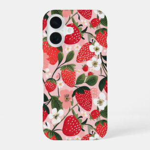Coque iPhone 16 Romantique Cottagecore Fraise Botanique