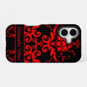 Coque iPhone 16 Romantique, élégant Vintage Damas rouge  (Verso Horizontal)