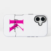 Coque iPhone 16 Rose Chaud Noir Nom Initial Monogrammé (Verso Horizontal)