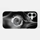 COQUE iPhone 16 ROSE FRACTALE NOIR BLANC (Verso Horizontal)
