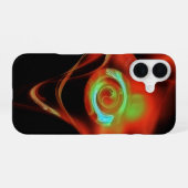 COQUE iPhone 16 ROSE FRACTALE ROUGE BLEU (Verso Horizontal)