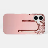 Coque iPhone 16 Rose Gold Glitter Drip – Glam Metallic (Verso Horizontal)