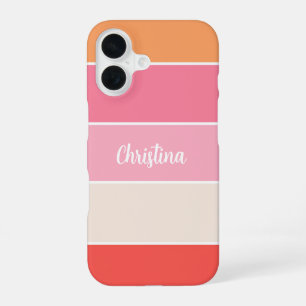 Coque iPhone 16 rose orange Custom Été Bandes de blocs de couleur