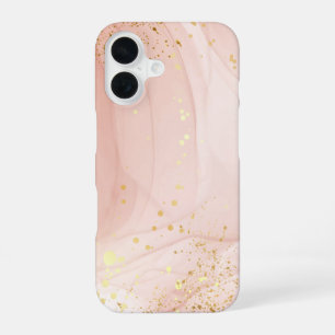 Coque iPhone 16 Rose Pâle Élégant et Aquarelle à la Feuille d'Or