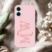 Coque iPhone 16 Rose Pâle Grandes Initiales Monogramme Simple Mini
