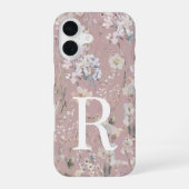 Coque iPhone 16 Rose Pâle Monogramme Floral (Verso)