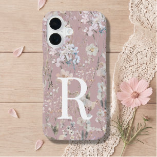 Coque iPhone 16 Rose Pâle Monogramme Floral