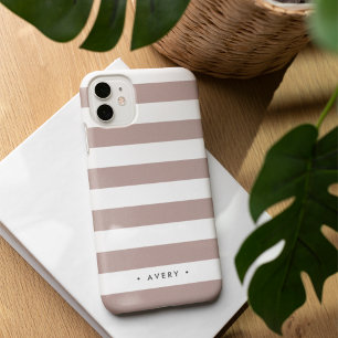 Coque iPhone 16 Rose taupe et rayure blanche personnalisées