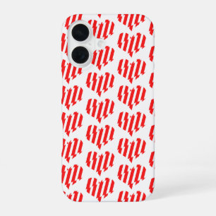 Coque iPhone 16 Rouge Abstrait n Blancs Valentine Coeur
