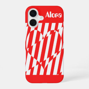 Coque iPhone 16 Rouge Abstrait n Blancs Valentine Coeur