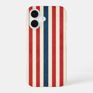 Coque iPhone 16 Rouge Blanc Bleu Rayures Patriotiques Vintage
