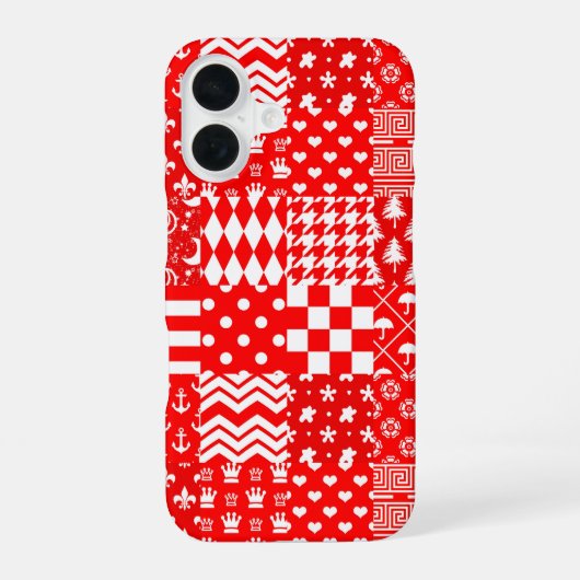 Coque iPhone 16 Rouge blanc Mixte Motif Patchwork Design (Verso)