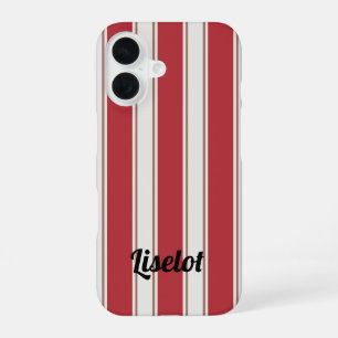 Coque iPhone 16 Rouge Classique, Blanc et Rayures de Souris Mocha