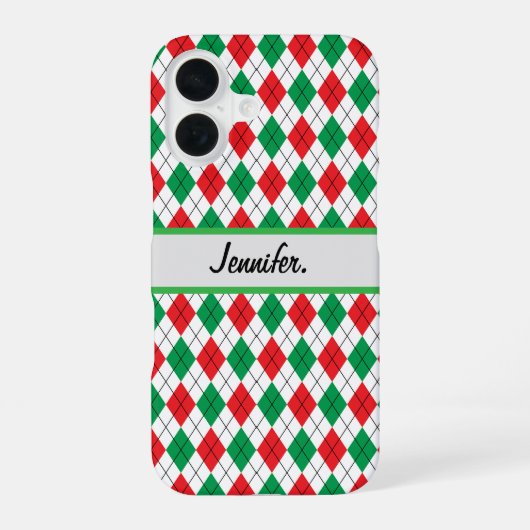 Coque iPhone 16 Rouge et vert géométrique de Noël (Verso)