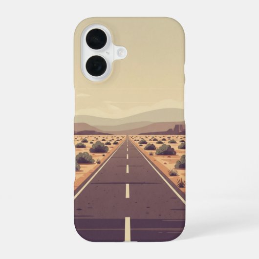 Coque iPhone 16 Route désertique calme (Verso)