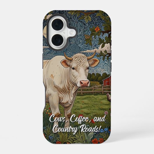 Coque iPhone 16 Routes de campagne de café de vaches (Verso)