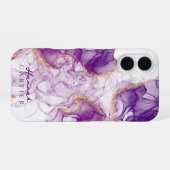 Coque iPhone 16 Royal Amethyst GoldGlitter Aquarelle personnalisab (Verso Horizontal)