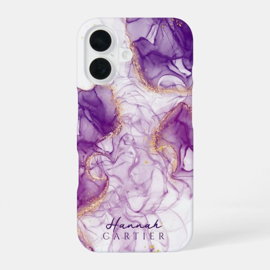 Coque iPhone 16 Royal Amethyst GoldGlitter Aquarelle personnalisab (Verso)