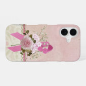 Coque iPhone 16 Ruban rose avec rose (Verso Horizontal)