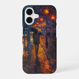 Coque iPhone 16 Rue pluvieuse sous une lumière chaude