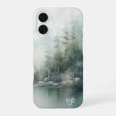 Coque iPhone 16 Rustic Mountain Lake Nature-Inspired with Monogram (Verso)